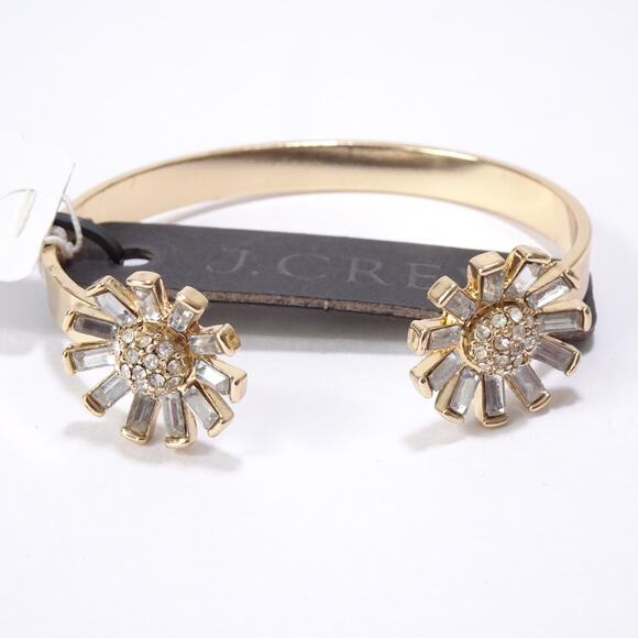 J.Crew Women's Crystal Baguette Flower Burst Open End Cuff Bracelet NWT 26 - Picture 2 of 6